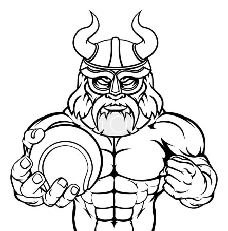 Téléchargez les illustrations : Une mascotte de sport de tennis guerrier viking gladiateur - en licence libre de droit
