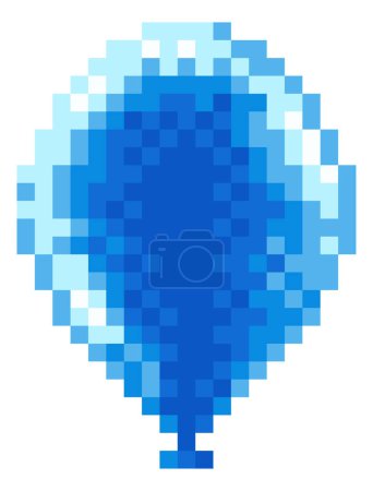 Téléchargez les illustrations : Une icône de ballon bleu dans un style rétro pixel art jeu vidéo d'arcade 8 bits. - en licence libre de droit