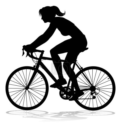 Eine Radfahrerin fährt Radfahrer in Silhouette