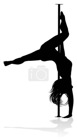 A woman pole dancer exercising for fitness in silhouette
