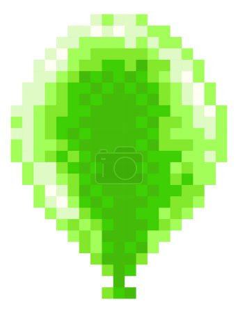 Téléchargez les illustrations : Une icône de ballon vert dans un style rétro pixel art jeu vidéo d'arcade 8 bits. - en licence libre de droit