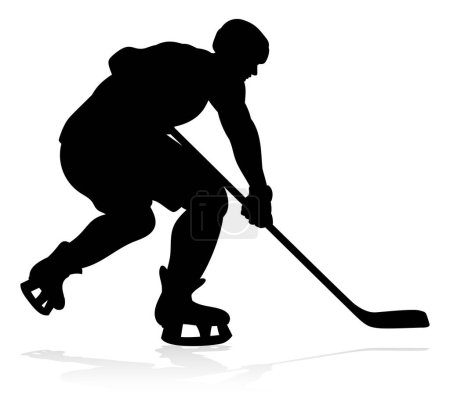 A detailed silhouette hockey player sports illustration