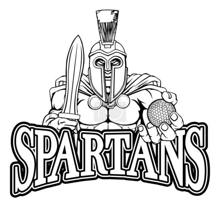 Ilustración de Una mascota deportiva de golf de guerrero espartano o troyano sosteniendo una pelota - Imagen libre de derechos