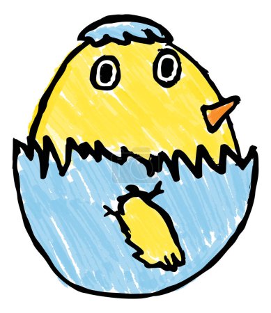 Illustration for A cute baby Easter chick bird hatching from its egg childs drawing - Royalty Free Image