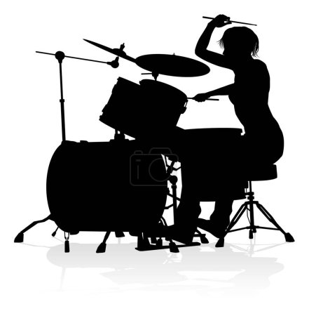 Téléchargez les illustrations : Un batteur musicien tambour tambour en silhouette détaillée - en licence libre de droit