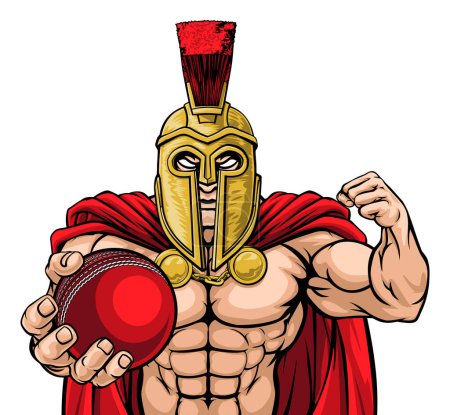 A Spartan or Trojan warrior Cricket sports mascot holding a ball