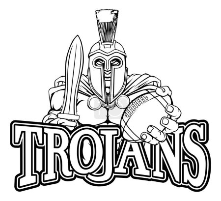Téléchargez les illustrations : Une mascotte sportive spartiate ou guerrière de Troie américaine tenant un ballon - en licence libre de droit