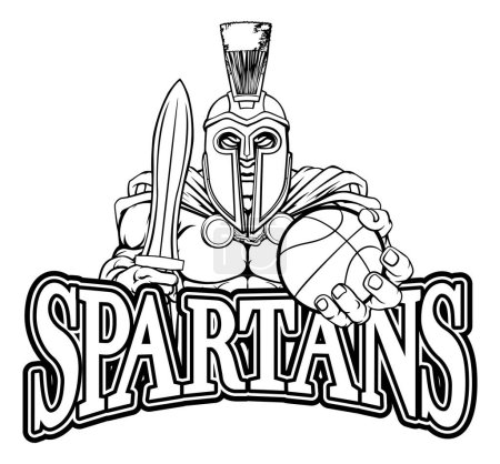 Illustration for A Spartan or Trojan warrior Basketball sports mascot holding a ball - Royalty Free Image