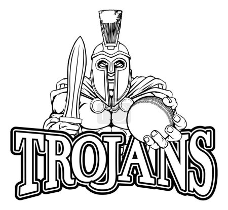 A Spartan or Trojan warrior Cricket sports mascot holding a ball