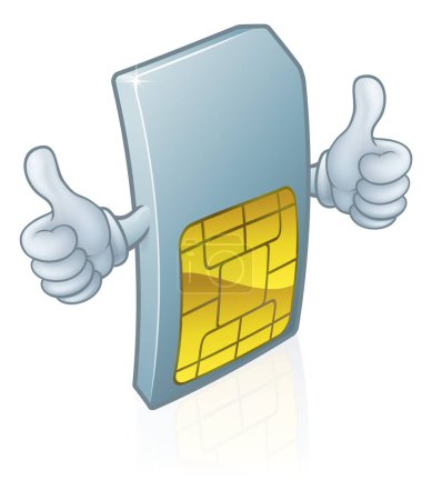 Illustration for A mobile phone sim card cartoon character mascot giving a double thumbs up. - Royalty Free Image