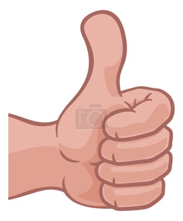 Ilustración de Un icono de mano o emoji de dibujos animados haciendo un gesto de pulgares hacia arriba - Imagen libre de derechos