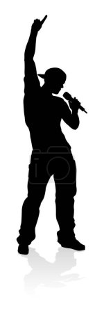 Ilustración de Un cantante pop, música country, estrella de rock o rapero hiphop cantante cantando en silueta - Imagen libre de derechos