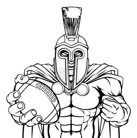 Une mascotte sportive spartiate ou guerrière de Troie américaine tenant un ballon