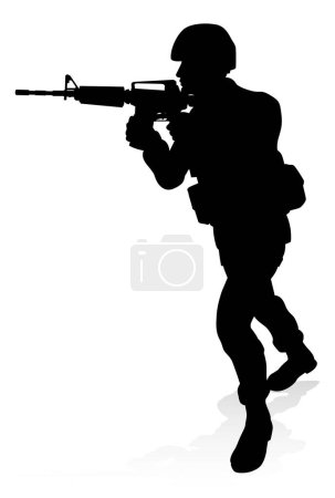 Téléchargez les illustrations : Forces armées silhouette détaillée de haute qualité de soldat de l'armée militaire - en licence libre de droit