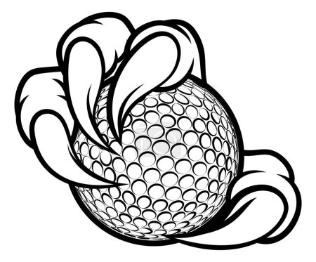 Illustration for Eagle, bird or monster claw or talons holding a golf ball. Sports graphic. - Royalty Free Image