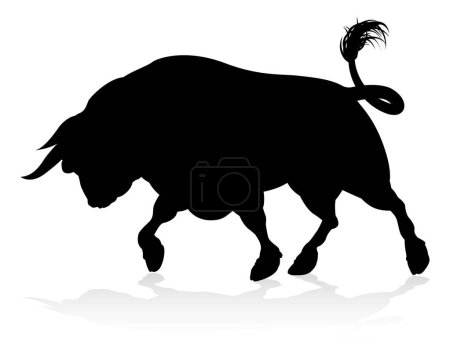 Illustration for A high quality detailed bull charging cow cattle animal silhouette - Royalty Free Image