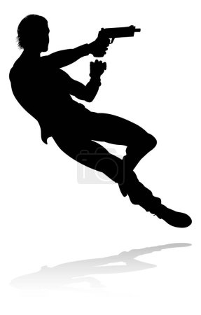 Photo for Silhouette person in an action movie film shoot out pose - Royalty Free Image
