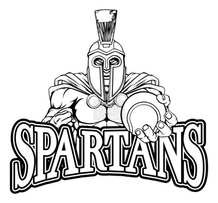Ilustración de Una mascota deportiva de tenis espartana o troyana guerrera sosteniendo una pelota - Imagen libre de derechos
