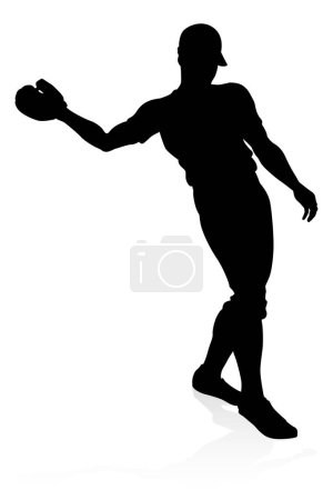 Illustration for Baseball player in sports pose detailed silhouette - Royalty Free Image