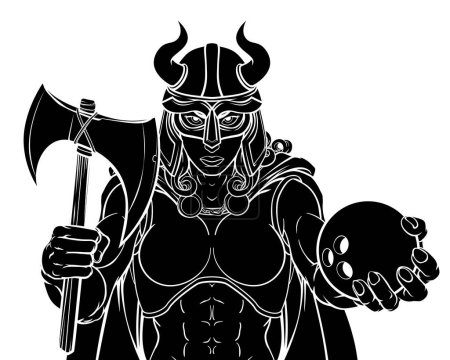 Una mujer guerrera vikinga gladiador diez pin bolos mascota deportiva