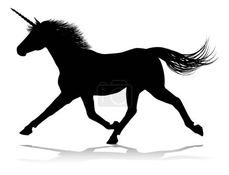 Téléchargez les illustrations : Une silhouette licorne mythique cheval cornu graphique - en licence libre de droit