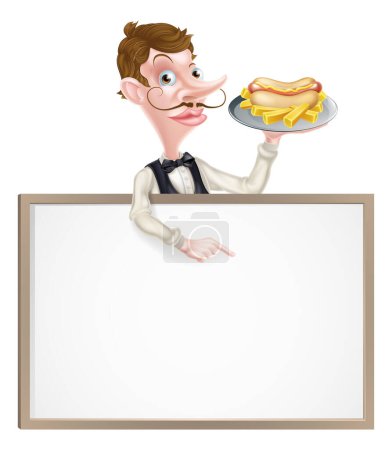 Illustration for An Illustration of a Cartoon Hotdog and Fries Waiter Sign - Royalty Free Image