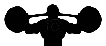 Téléchargez les illustrations : Un homme en silhouette haltérophilie bodybuilder sport mascotte soulevant une grosse haltère - en licence libre de droit