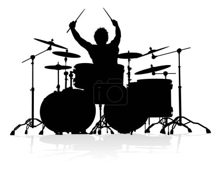 Ein Schlagzeuger trommelt Schlagzeug in detaillierter Silhouette