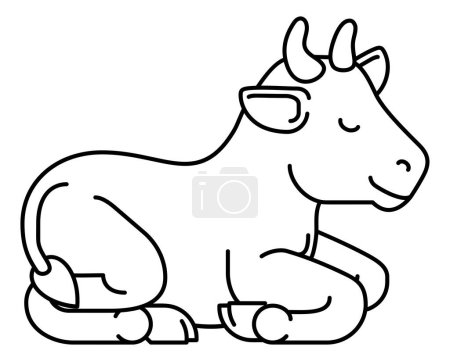 Ilustración de Un animal de vaca lindo personaje de dibujos animados ilustración para colorear en blanco y negro - Imagen libre de derechos