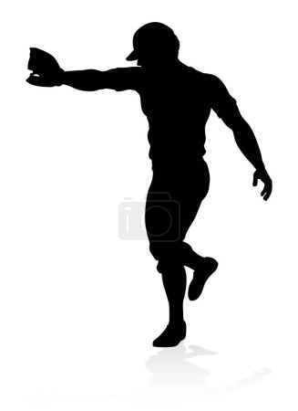 Ilustración de Jugador de béisbol en pose deportiva silueta detallada - Imagen libre de derechos
