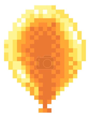 Illustration for An orange balloon icon in a retro pixel art 8 bit arcade video game style. - Royalty Free Image