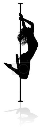 Photo for A woman pole dancer exercising for fitness in silhouette - Royalty Free Image