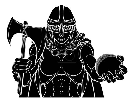 Ilustración de Una mujer vikinga, troyana espartana o guerrera celta mujer gladiador caballero cricket mascota deportiva - Imagen libre de derechos