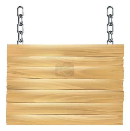Illustration for A wooden sign board hanging from metal chains graphic design element - Royalty Free Image