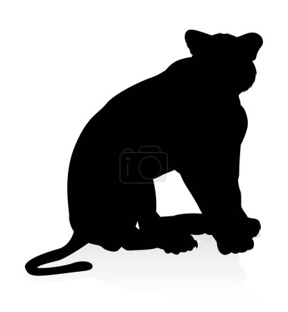 Illustration for A female lion or other big cat safari animal in silhouette - Royalty Free Image