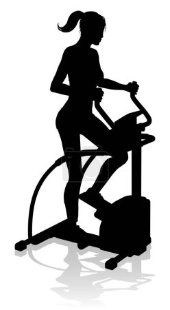 Illustration for A woman in silhouette using an elliptical cross fit gym equipment exercise machine - Royalty Free Image