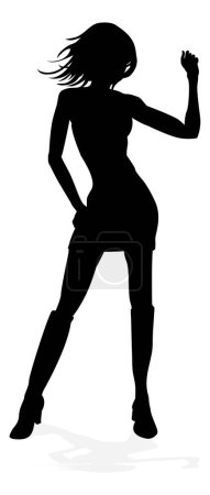 Téléchargez les illustrations : Une jeune femme en silhouette dansant comme dans une boîte de nuit ou autre événement - en licence libre de droit