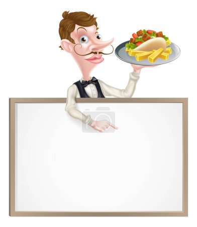 Illustration for An Illustration of a Cartoon Kebab and Chips Waiter Sign - Royalty Free Image