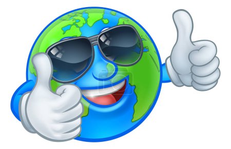 Illustration for An earth globe world cartoon character mascot wearing shades or sunglasses and giving a thumbs up - Royalty Free Image