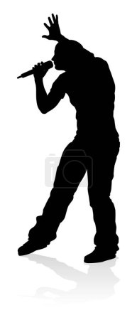 Ilustración de Un cantante pop, música country, estrella de rock o rapero hiphop cantante cantando en silueta - Imagen libre de derechos