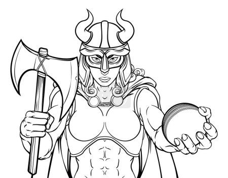 Ilustración de Una mujer guerrera vikinga gladiadora mascota deportiva de cricket - Imagen libre de derechos