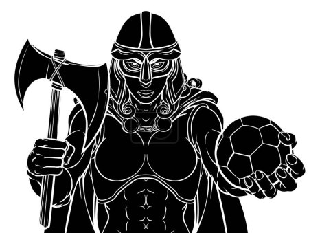 Ilustración de Una mujer vikinga, troyana espartana o guerrera celta mujer gladiador caballero fútbol fútbol deportes mascota - Imagen libre de derechos