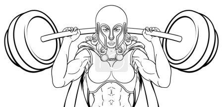 Illustration for A warrior woman weightlifter lifting a heavy barbell weight. Could be an Anglo Saxon, knight or ancient Greek Trojan or Spartan sports mascot - Royalty Free Image