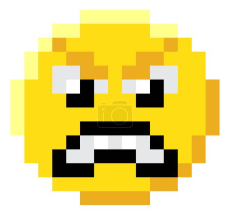 Ilustración de Un emoticono emoticono icono de la cara en un pixel art 8 bit estilo videojuego - Imagen libre de derechos