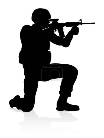 Téléchargez les illustrations : Forces armées silhouette détaillée de haute qualité de soldat de l'armée militaire - en licence libre de droit