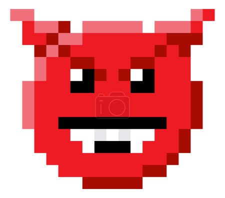 Téléchargez les illustrations : Une icône émoticône emoji visage dans un style de jeu vidéo pixel art 8 bits - en licence libre de droit
