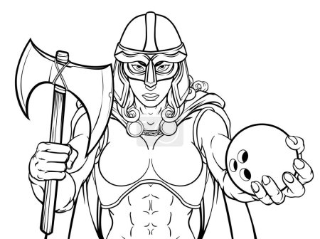 Téléchargez les illustrations : Mascotte féminine Viking, Troie Spartiate ou guerrière celte gladiateur chevalier bowling sport - en licence libre de droit