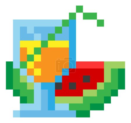 Ilustración de Icono de bebida de cóctel de verano de sandía en un pixel 8 bit estilo de arte de videojuegos - Imagen libre de derechos