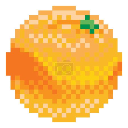 Ilustración de Un pixel art naranja icono de fruta estilo videojuego de 8 bits - Imagen libre de derechos