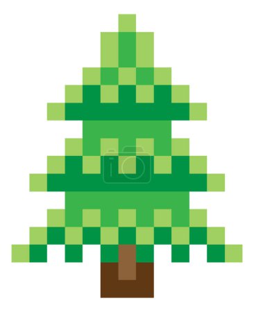 Téléchargez les illustrations : Icône de l'arbre dans un style d'art de jeu vidéo pixel 8 bits - en licence libre de droit
